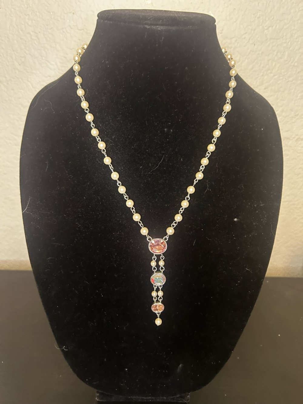 Elegant Gold Pearl Drop Necklace with AB Gem Accents